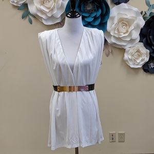 White V Neck Low Cut Mini Dress Belted Included!